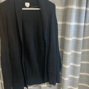 Black Ribbed Open Cardigan